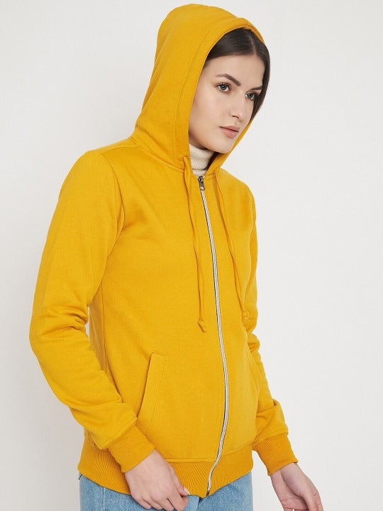 Hooded Fleece Front-Open Yellow Zipper for Women – Cozy Winter Hoodie in Pakistan | DENIMS