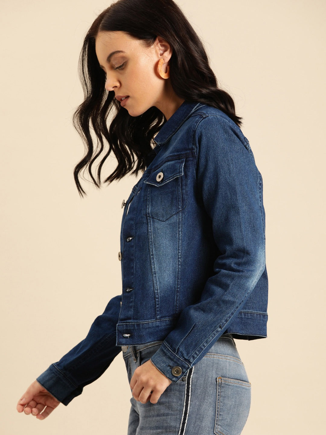 Women Dark Blue Washed Jacket