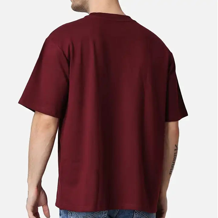 Plain Maroon Drop Shoulder T-Shirt For Mens