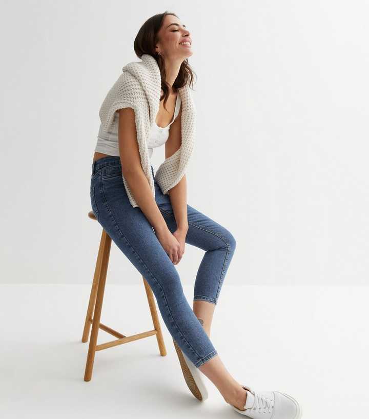 Blue Mid Rise Skinny Jeans - DENIMS 