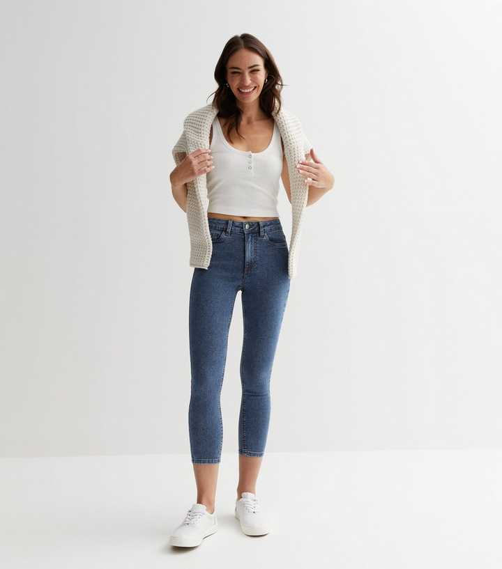 Blue Mid Rise Skinny Jeans - DENIMS 
