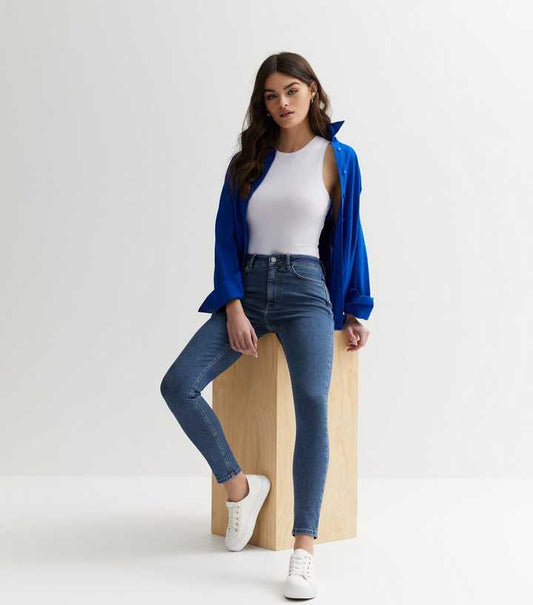 Blue Mid Rise Skinny Jeans - DENIMS 