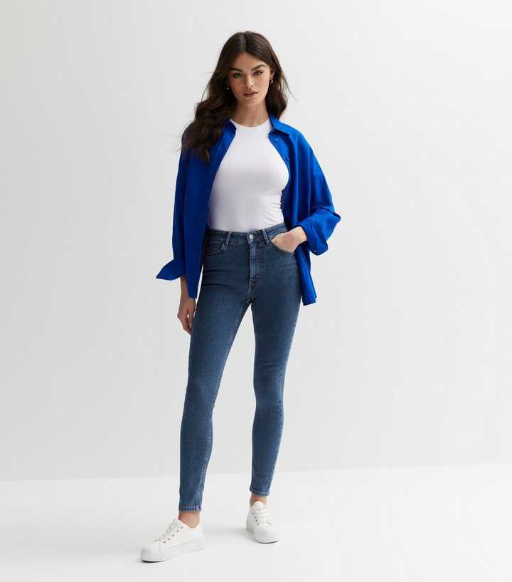 Blue Mid Rise Skinny Jeans - DENIMS 