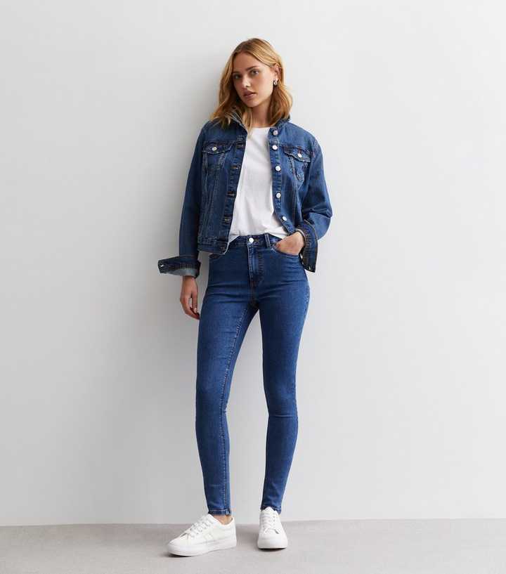 Dark Blue Mid Rise Skinny Jeans - DENIMS 
