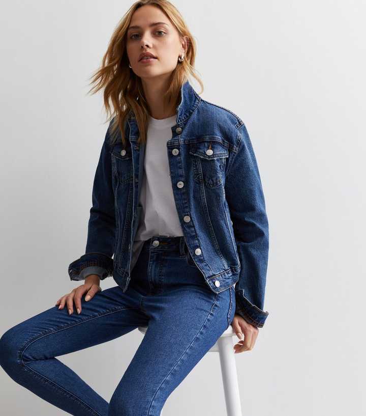 Dark Blue Mid Rise Skinny Jeans - DENIMS 