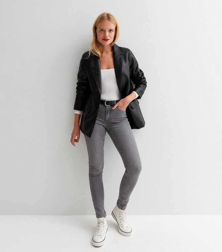 Dark Grey Mid Rise Skinny Jeans - DENIMS 