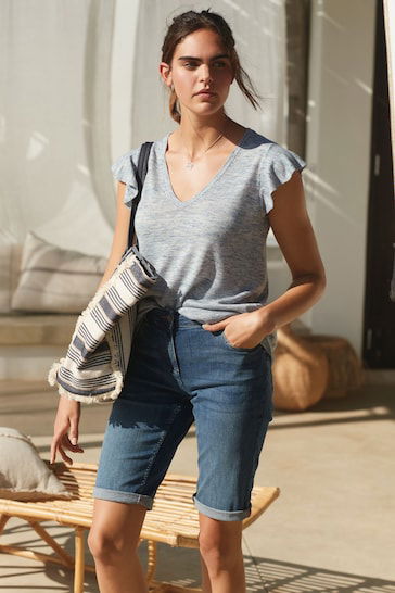 Denim Knee Shorts Stretchable For Women - DENIMS 
