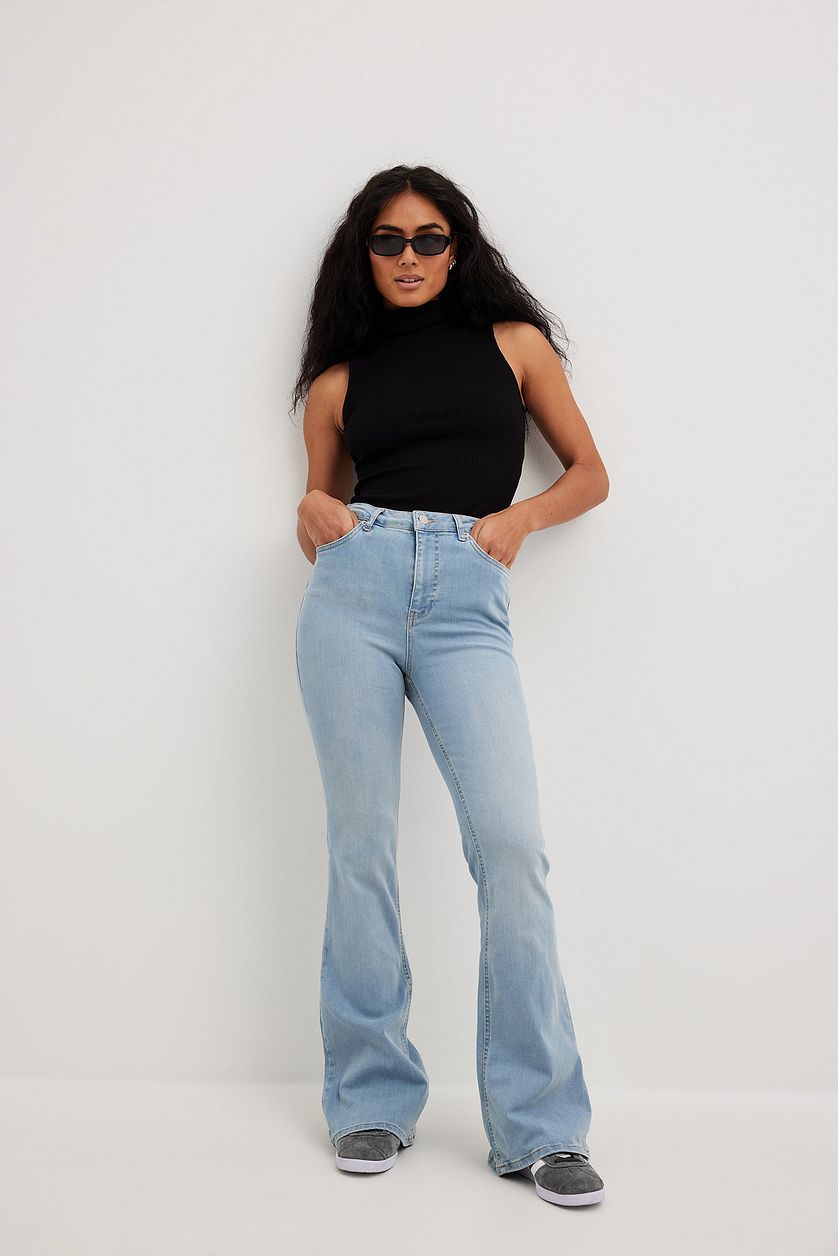 Ice Blue Flare High Waist Jeans For Women