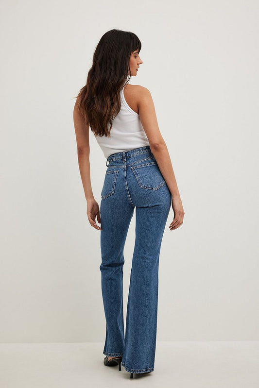Mid Blue Flare High Waist Jeans For Women