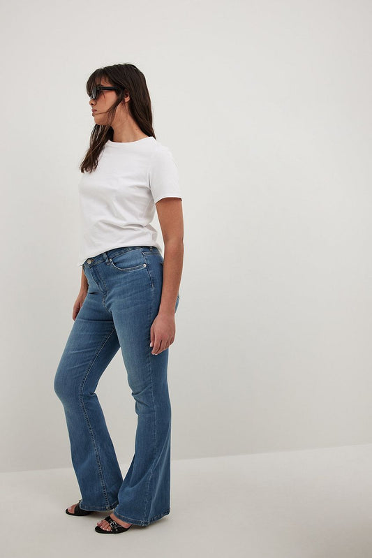 Flare High Waist Stretch Jeans Mid Blue For Women