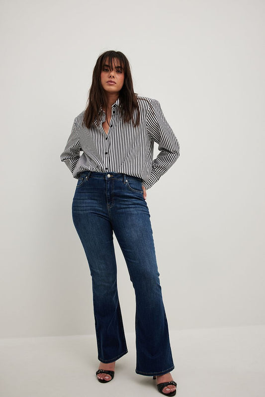Flared High Waist Stretch Jeans Dark Blue For Women