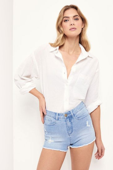 Lipsy Raw Hem Mid Rise Denim Shorts For Women - DENIMS 