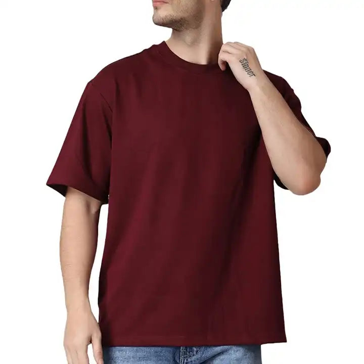 Maroon Drop Shoulder T-shirt for Men's