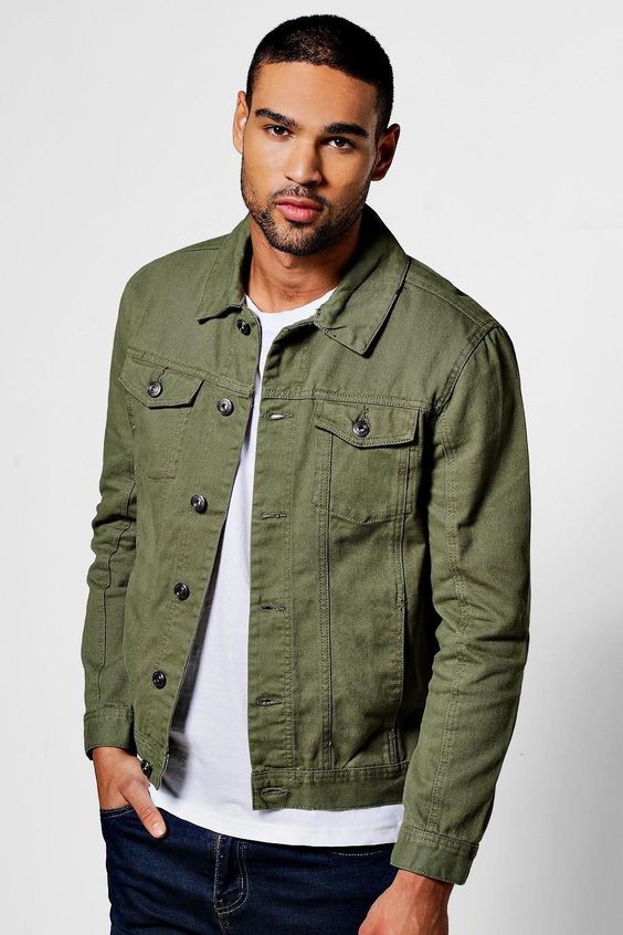 Men's Olive Green Denim Jacket - DENIMS 