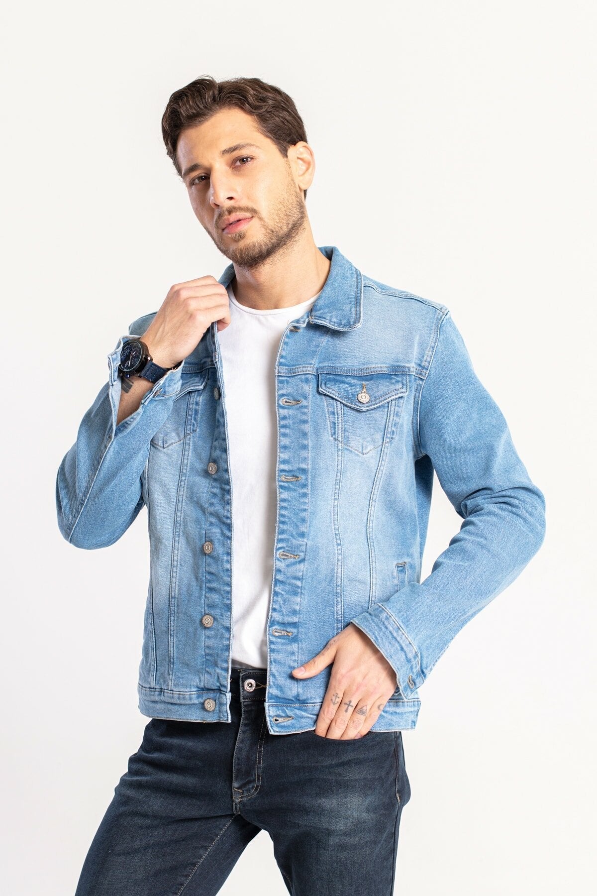 Mens Denim Jacket Stretchable Fine Lycra - DENIMS 