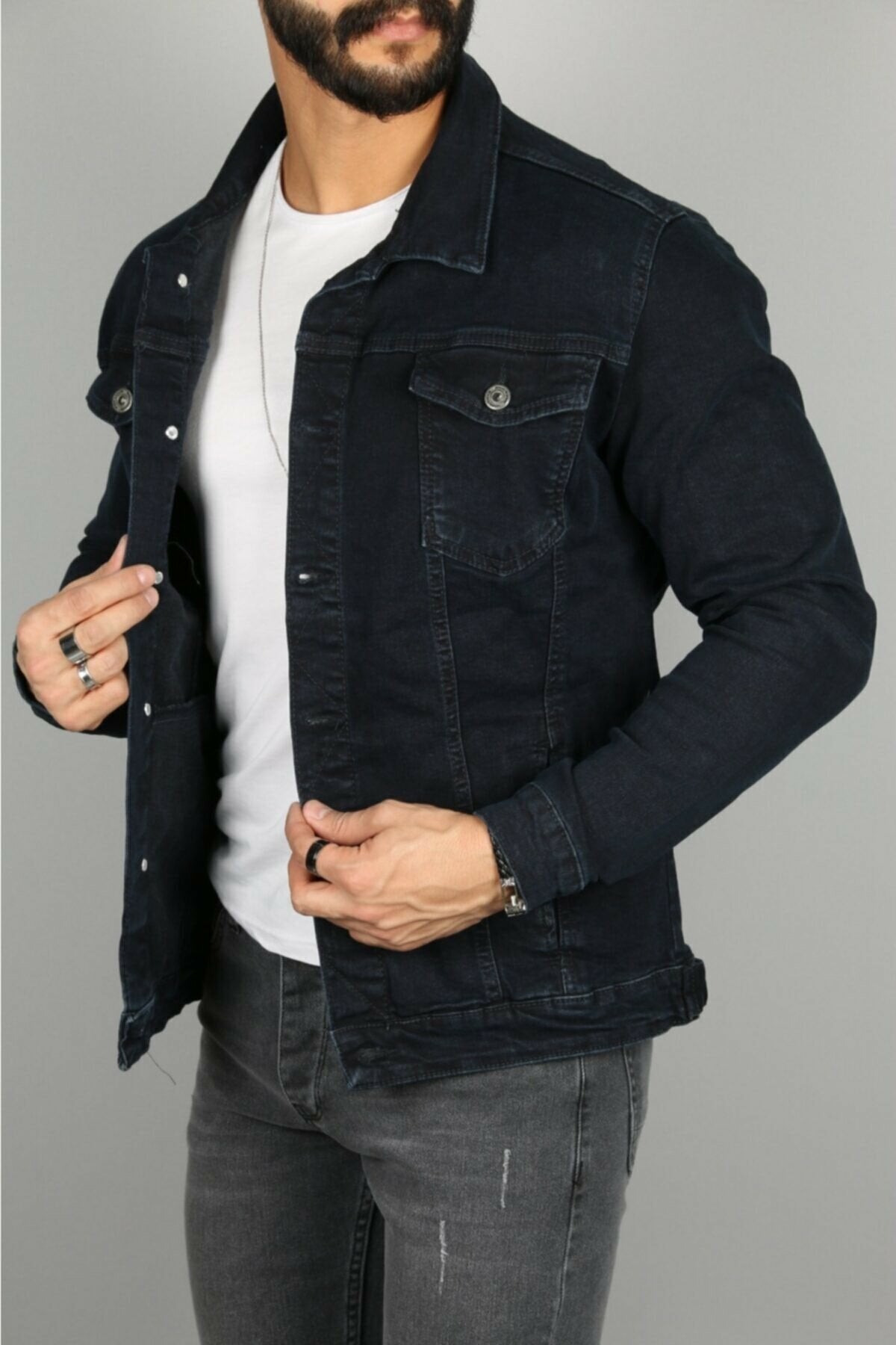 Mens ripped denim jacket black best sale