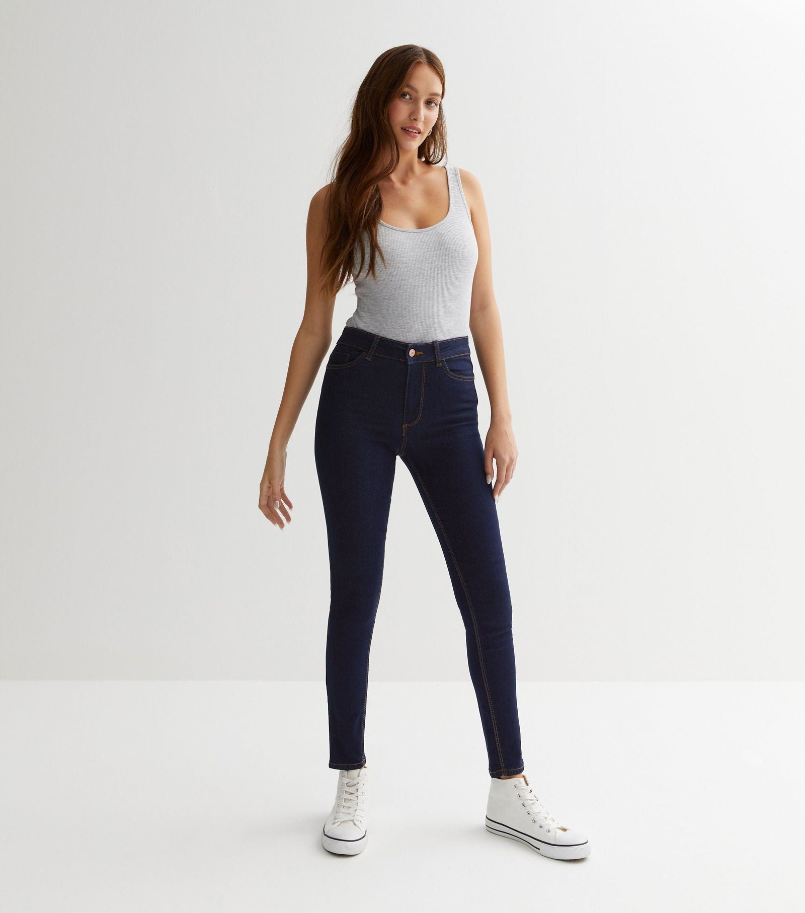 Navy Mid Rise Skinny Jeans - DENIMS 