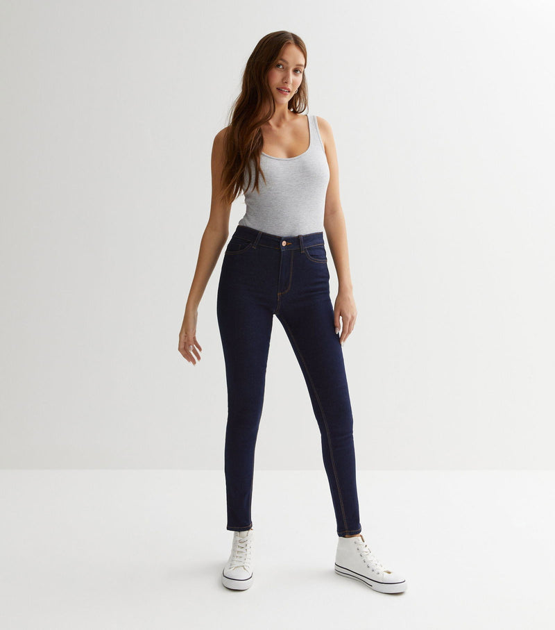 Navy Mid Rise Skinny Jeans - DENIMS 