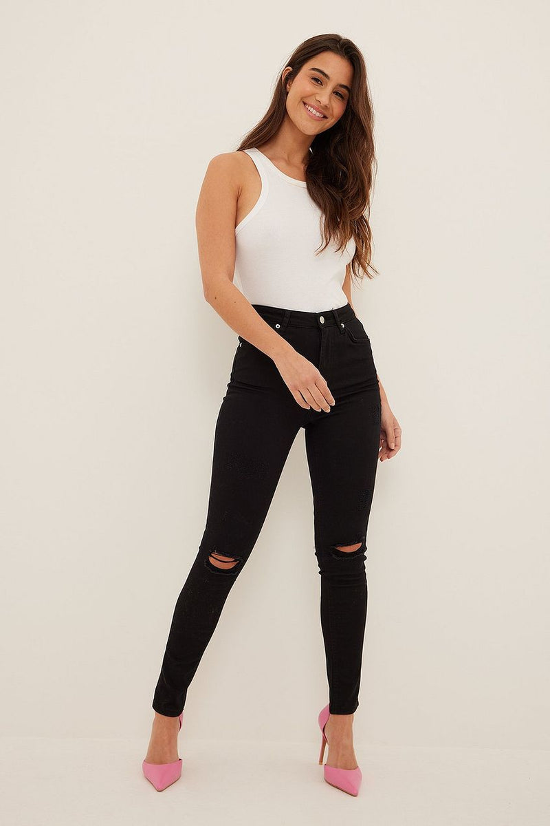 Organic Skinny High Waist Destroyed Jeans For Womens - DENIMS 