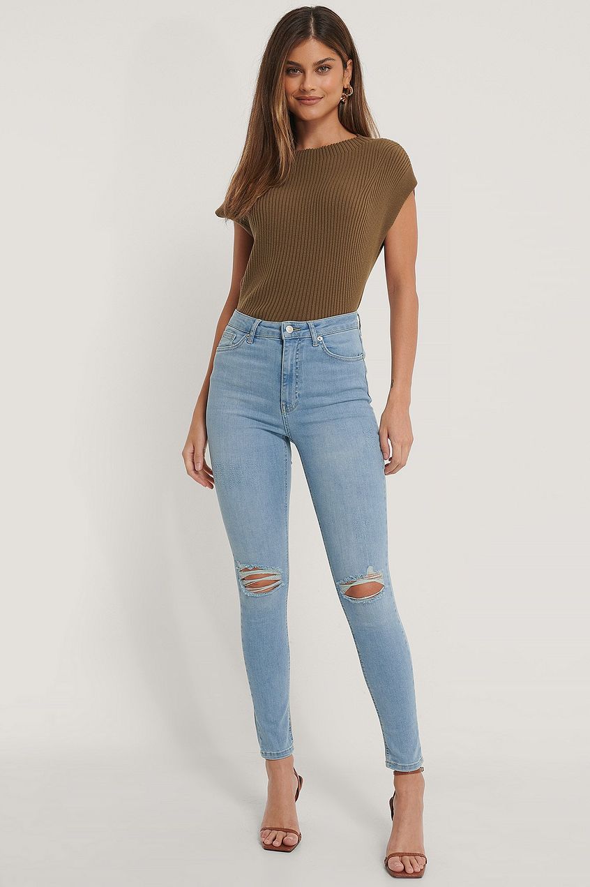 Organic Skinny High Waist Destroyed Jeans For Womens - DENIMS 