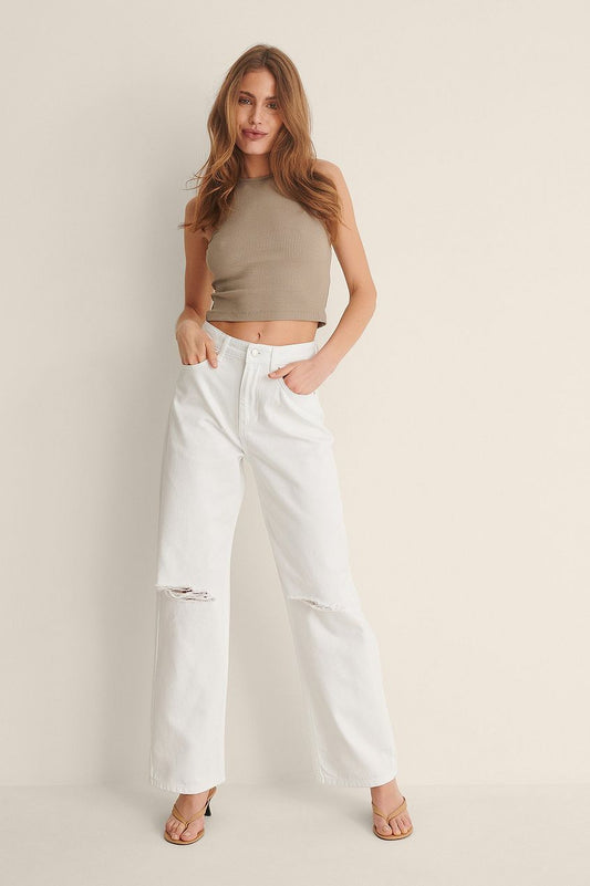 Organic Soft Rigid Wide Leg Destroyed Jeans - DENIMS 