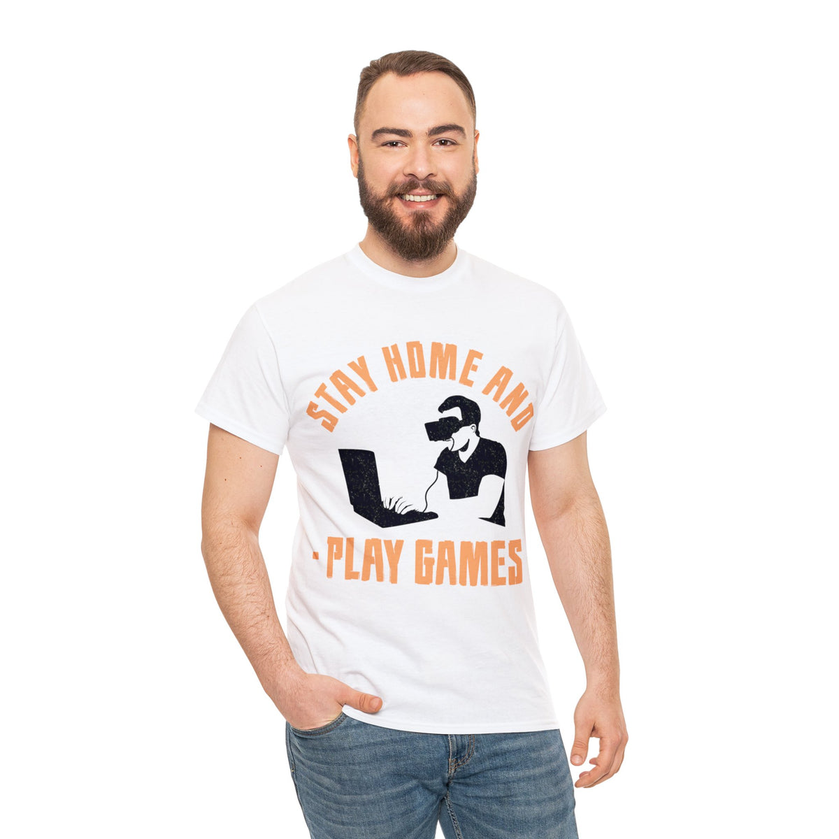 Stay Home and Play Games Printed Graphic T-Shirt for Men