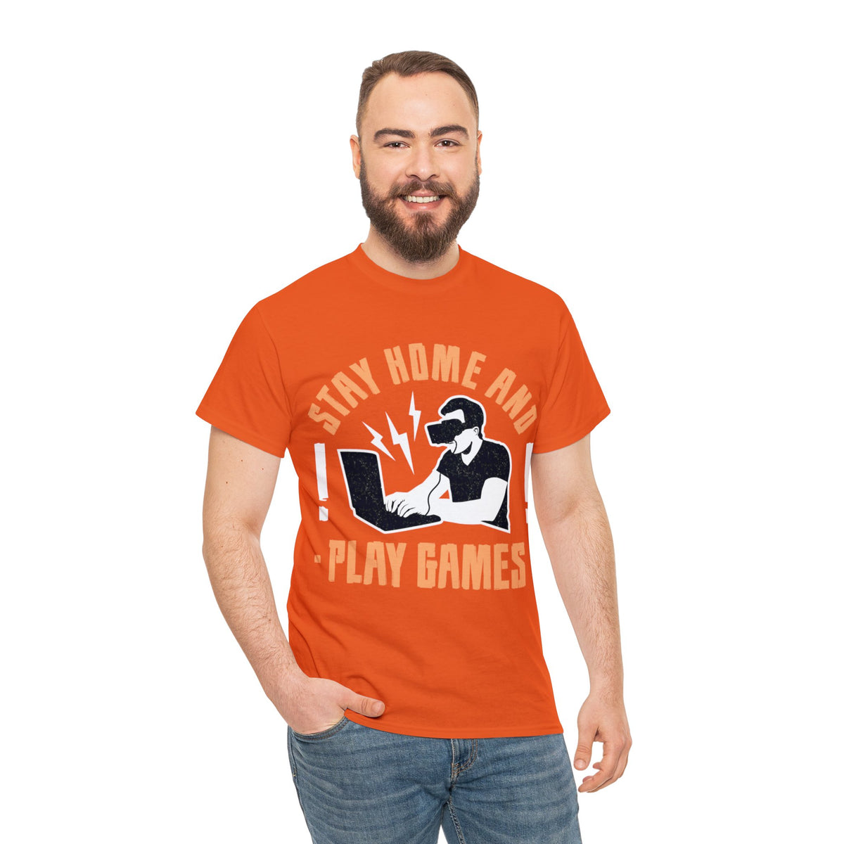 Stay Home and Play Games Printed Graphic T-Shirt for Men