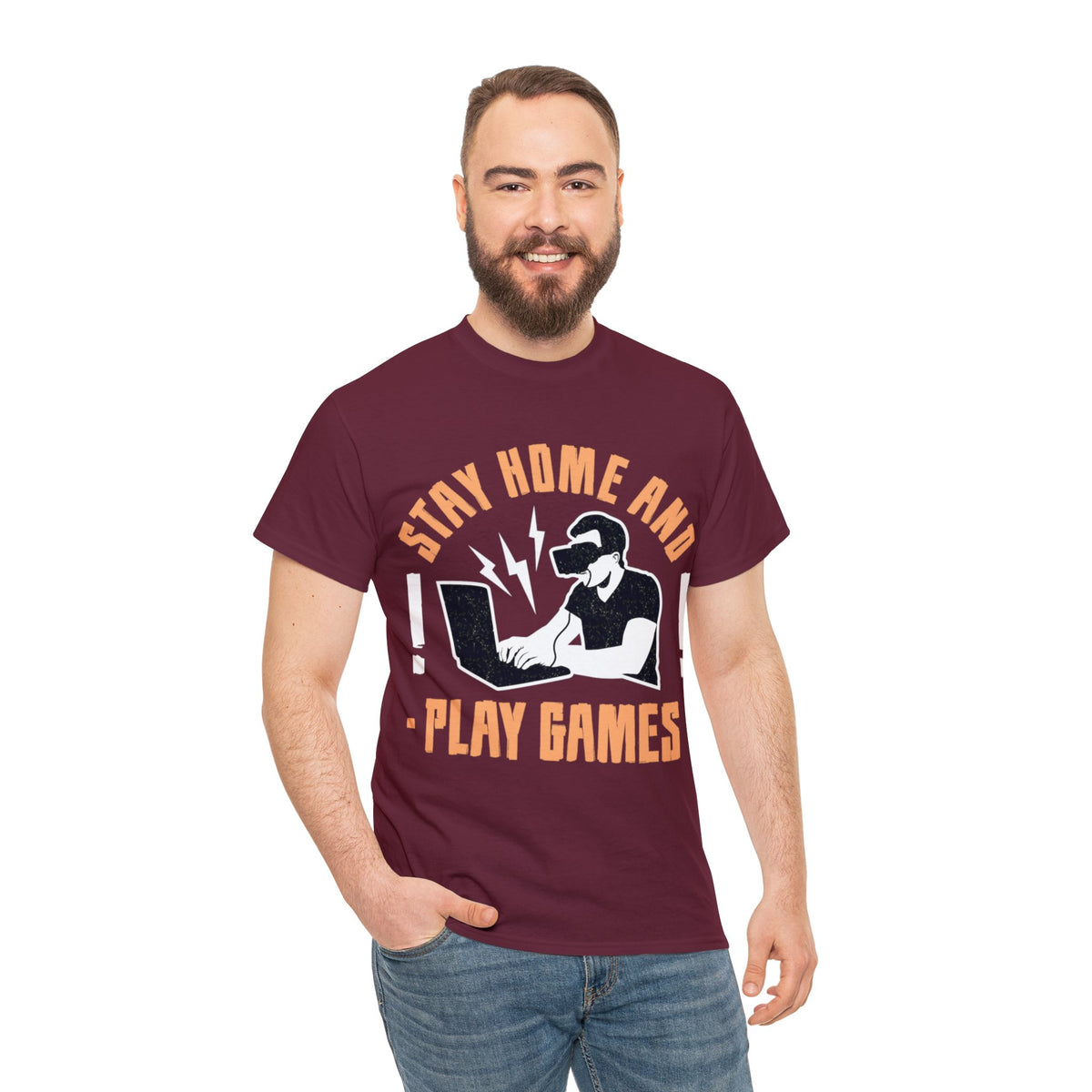 Stay Home and Play Games Printed Graphic T-Shirt for Men