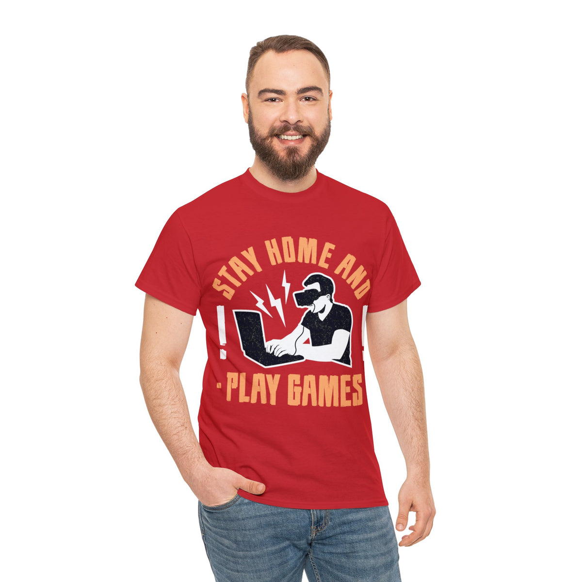 Stay Home and Play Games Printed Graphic T-Shirt for Men