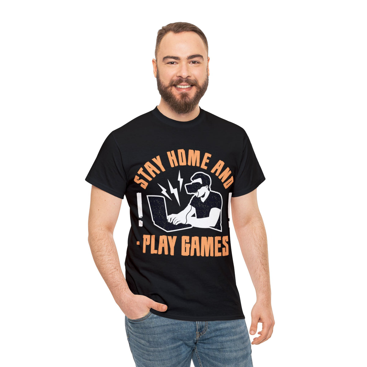 Stay Home and Play Games Printed Graphic T-Shirt for Men