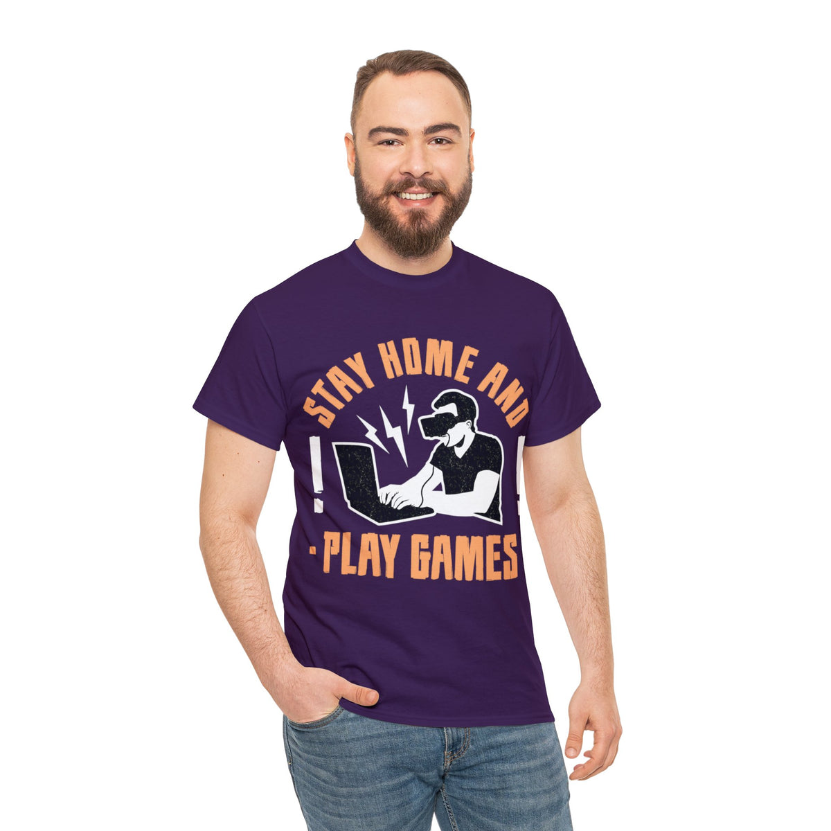 Stay Home and Play Games Printed Graphic T-Shirt for Men