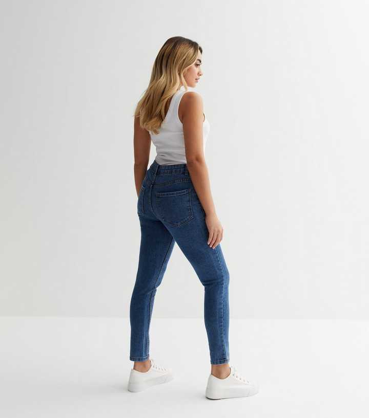 Petite Blue Mid Rise Amie Skinny Jeans - DENIMS 