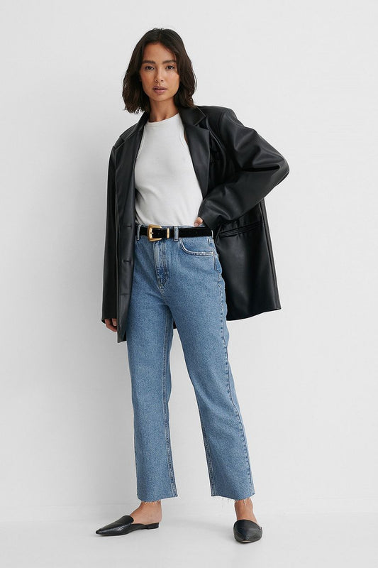 Rigid High Waist Straight Cropped Jeans - DENIMS 