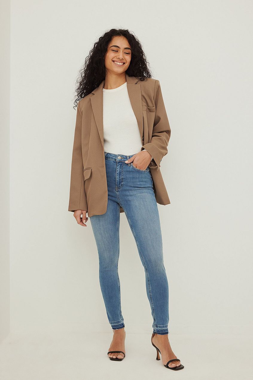 Skinny High Waist Open Hem Jeans - DENIMS 