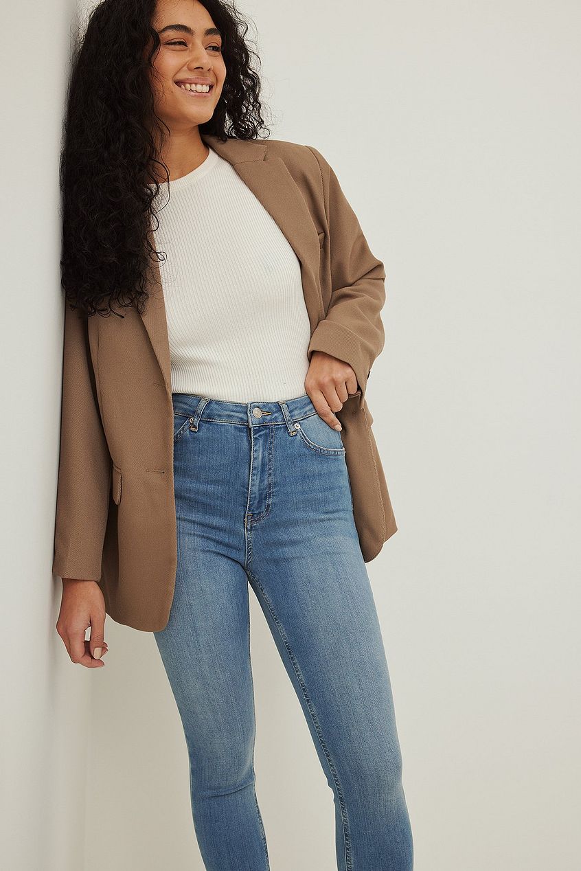 Skinny High Waist Open Hem Jeans - DENIMS 