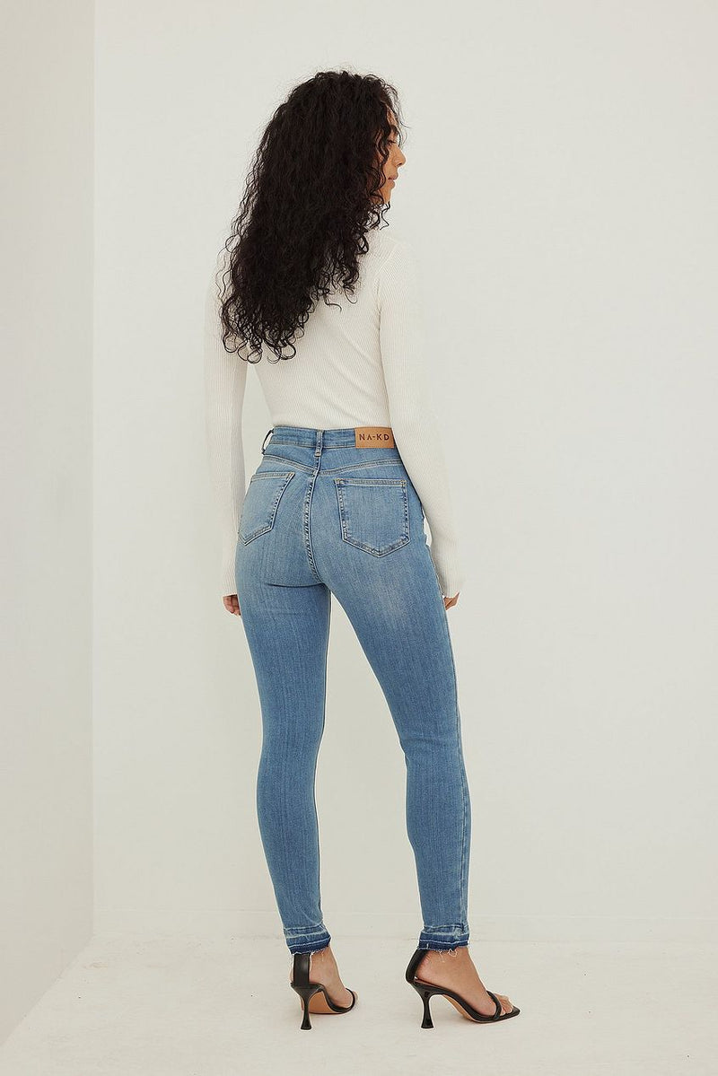 Skinny High Waist Open Hem Jeans For Womens - DENIMS 