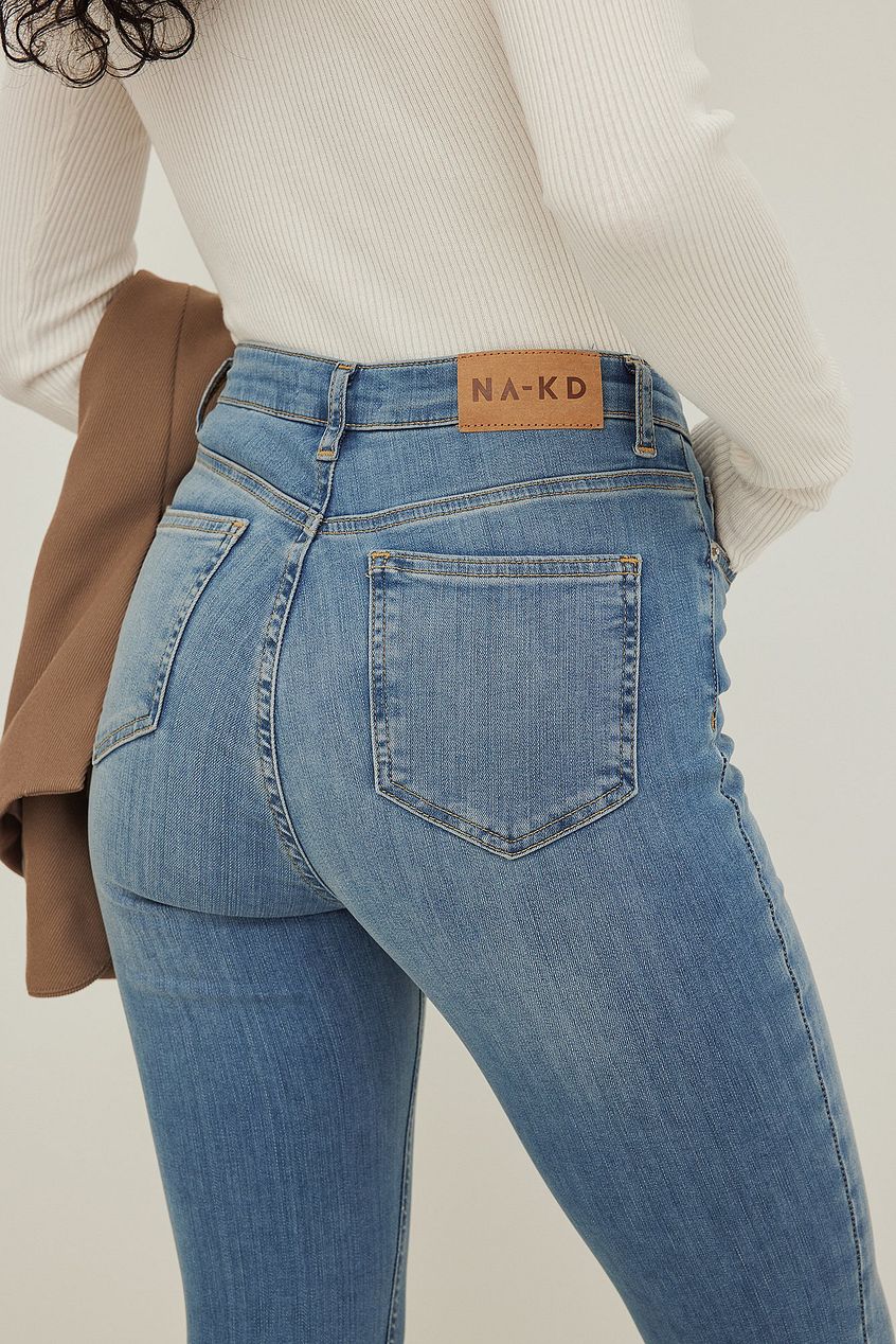 Skinny High Waist Open Hem Jeans For Womens - DENIMS 