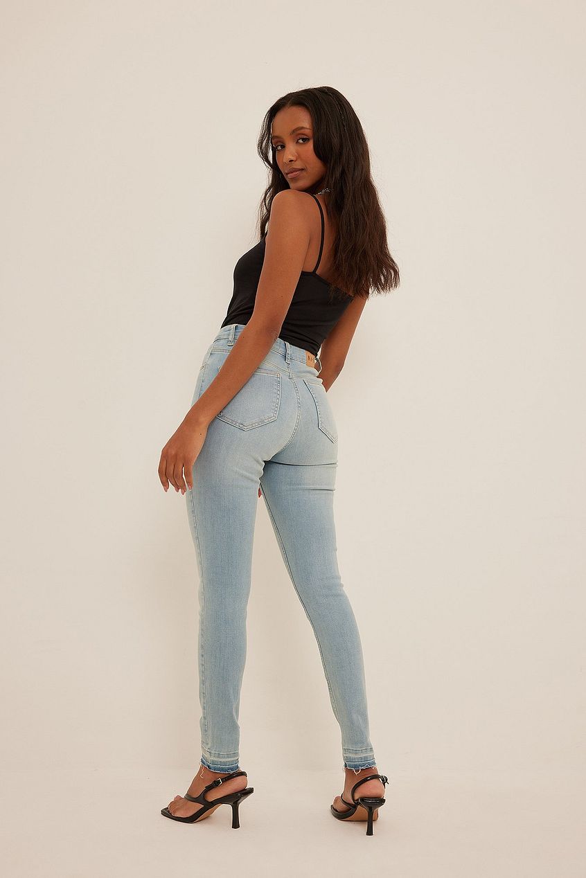 Skinny High Waist Open Hem Jeans For Womens - DENIMS 