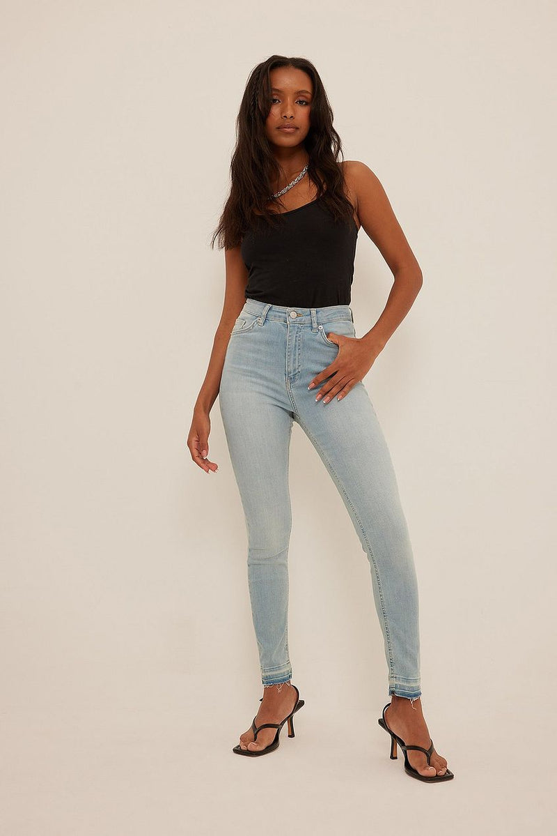 Skinny High Waist Open Hem Jeans For Womens - DENIMS 