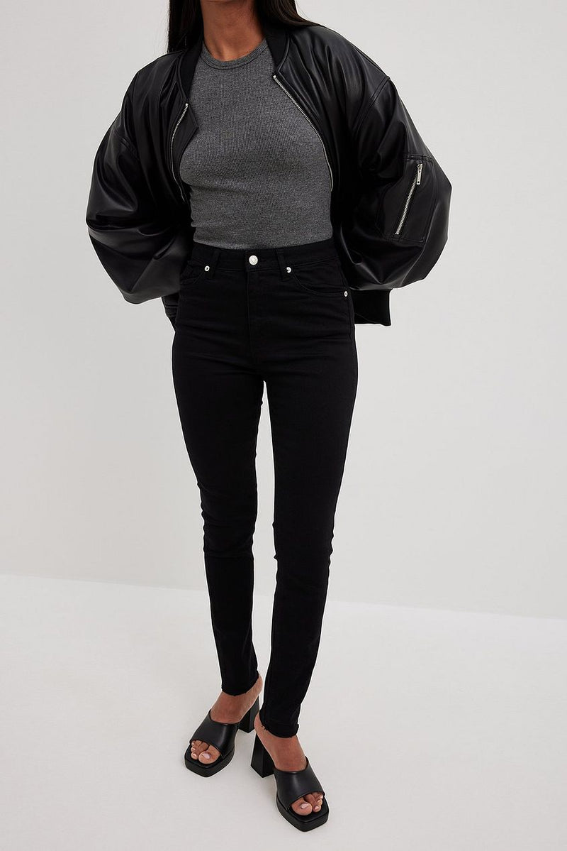 Skinny High Waist Open Hem Jeans For Womens - DENIMS 