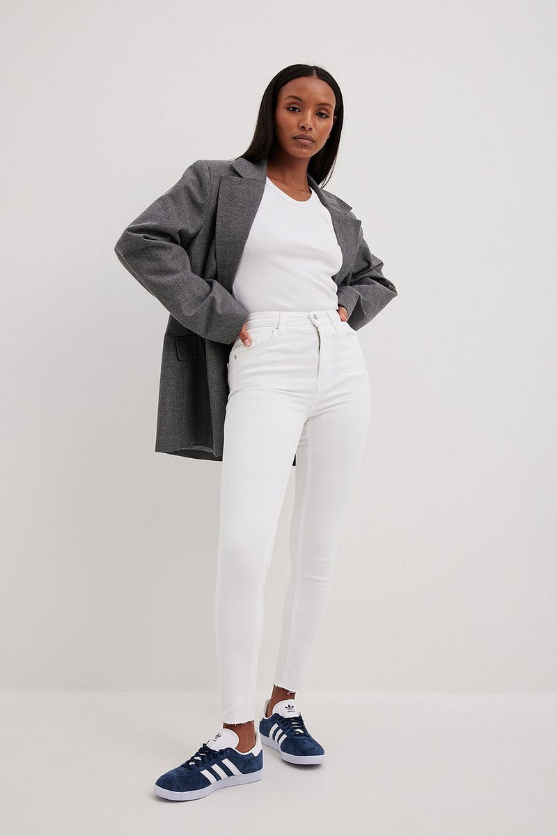 Skinny High Waist Raw Hem Jeans For Womens - DENIMS 
