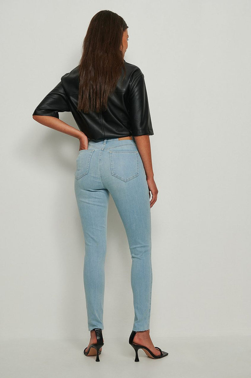 Skinny High Waist Raw Hem Jeans For Womens - DENIMS 