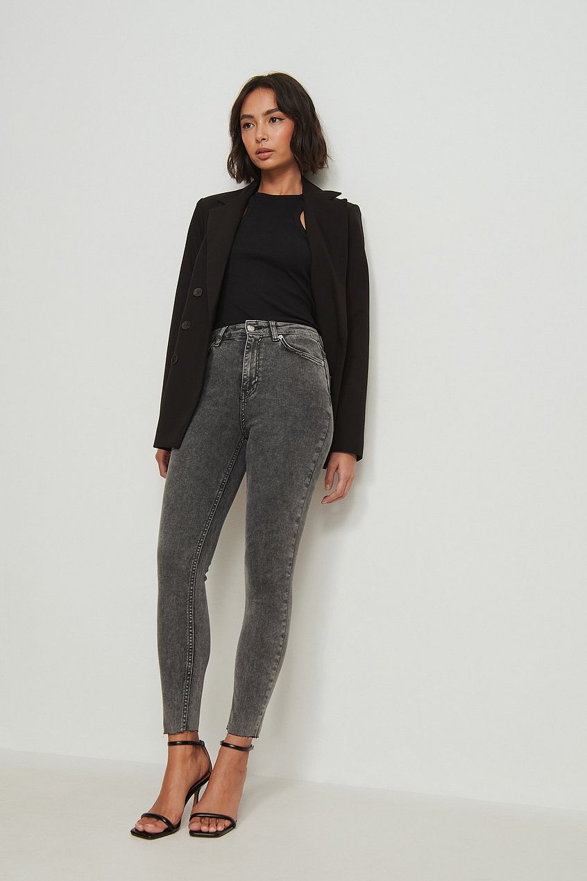 Skinny High Waist Raw Hem Jeans For Womens - DENIMS 