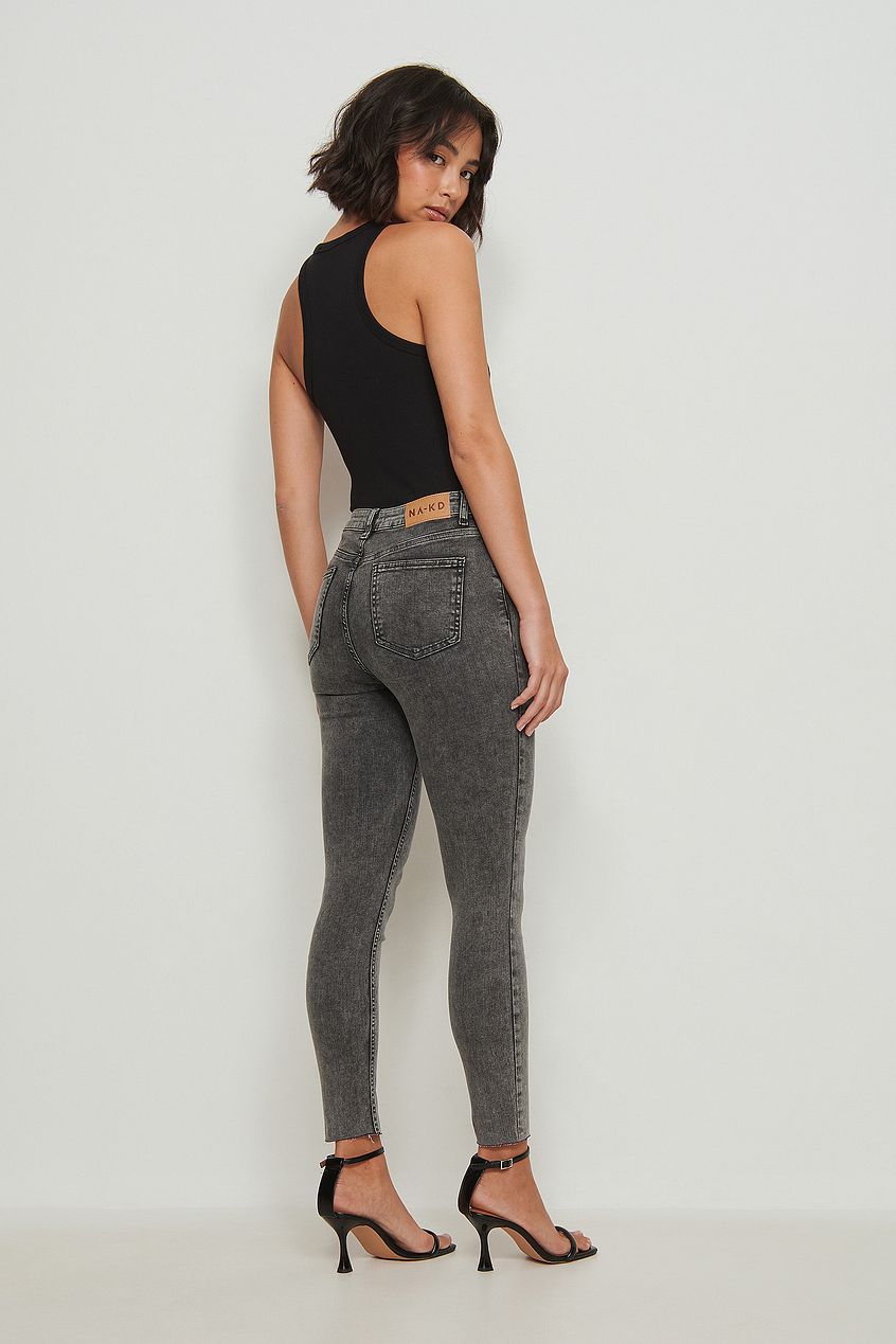 Skinny High Waist Raw Hem Jeans For Womens - DENIMS 