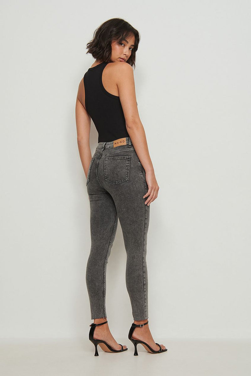 Skinny High Waist Raw Hem Jeans For Womens - DENIMS 