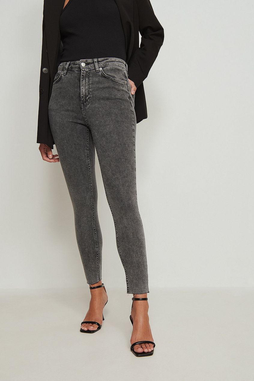 Skinny High Waist Raw Hem Jeans For Womens - DENIMS 