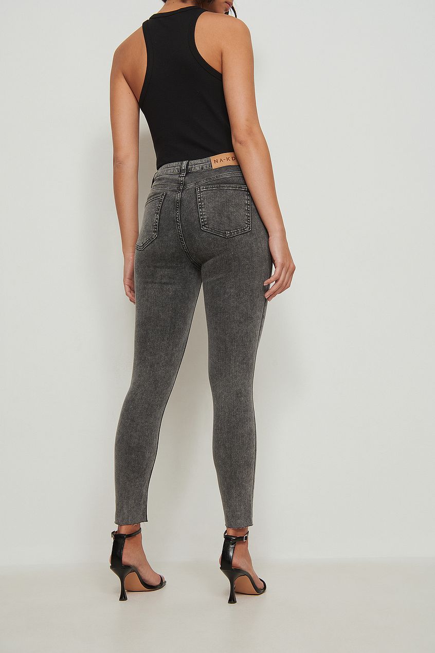 Skinny High Waist Raw Hem Jeans For Womens - DENIMS 