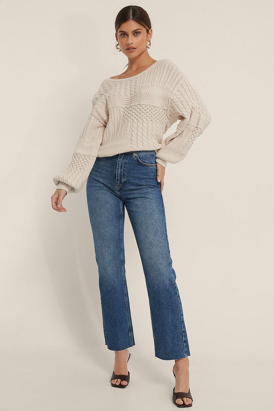 Straight High Waist Raw Hem Jeans - DENIMS 