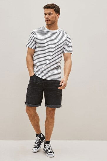 Stretch Denim Shorts For Mens Black - DENIMS 