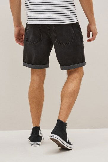 Stretch Denim Shorts For Mens Black - DENIMS 